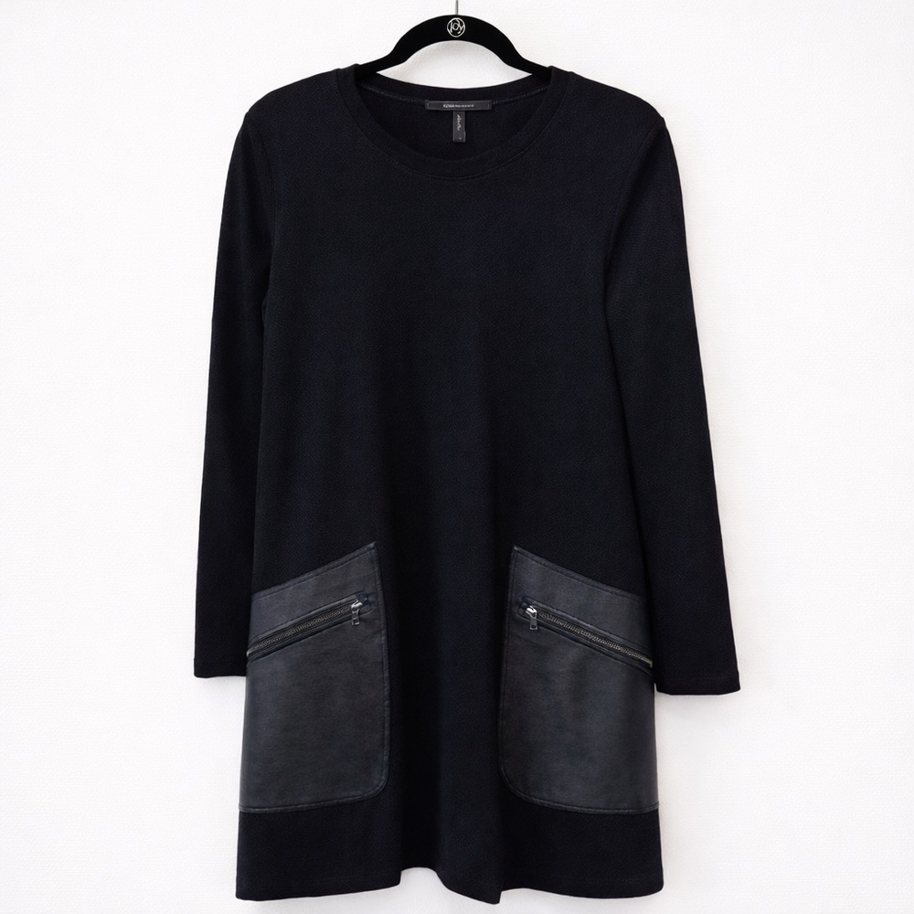 BCBG Max Azria Black Long Sleeve Shift Dress A-Line Pocket Detail XS